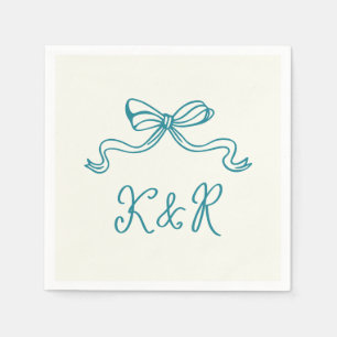 Whimsical Hand Drawn Bows Double Monogram Wedding Napkin