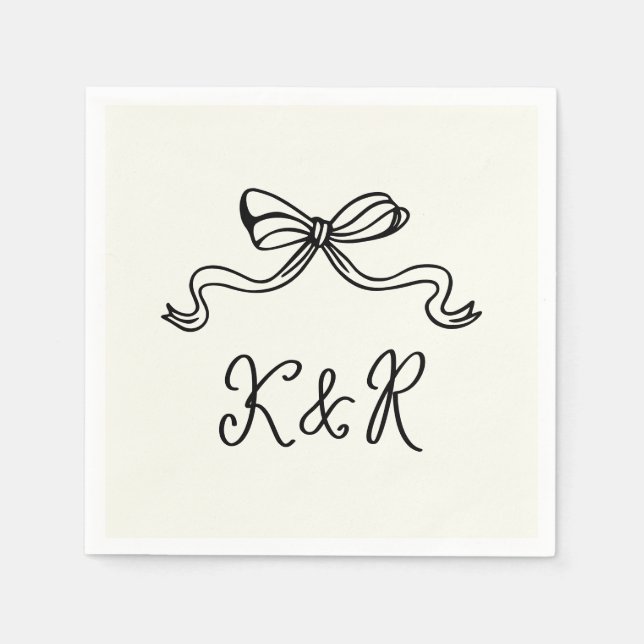 Whimsical Hand Drawn Bows Double Monogram Wedding Napkin (Front)