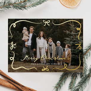 Whimsical Hand-Drawn Bows Merry Christmas Photo