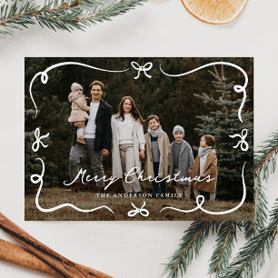 Whimsical Hand-Drawn Bows Merry Christmas Photo Holiday Card
