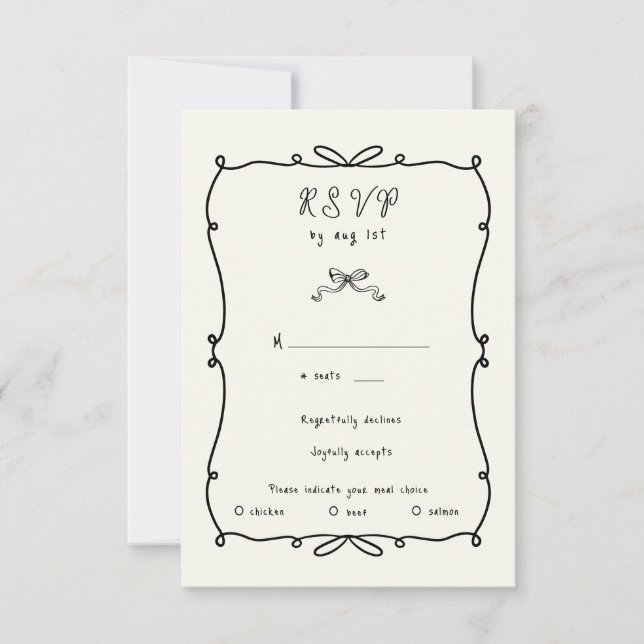 Whimsical Hand Drawn Bows RSVP Response Card (Front)