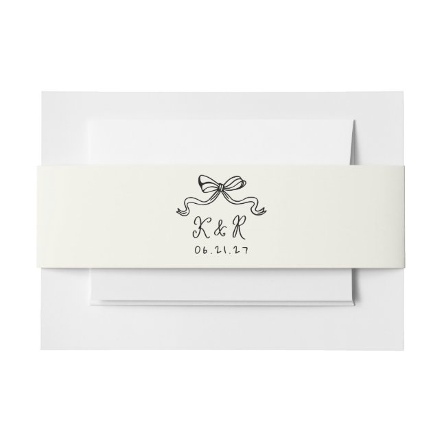 Whimsical hand Drawn Bows Wedding Belly Band Invitation Belly Band (Front Example)
