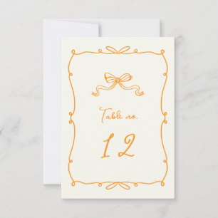 Whimsical Hand Drawn Bows Wedding Table Number