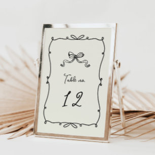 Whimsical Hand Drawn Bows Wedding Table Number