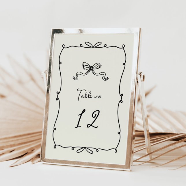 Whimsical Hand Drawn Bows Wedding Table Number (Creator Uploaded)