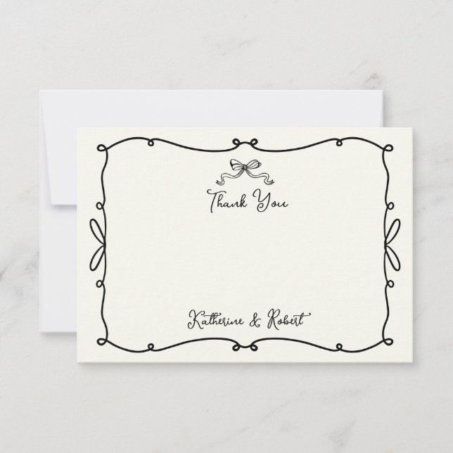 Whimsical Hand Drawn Bows Wedding Thank You Card (Front)