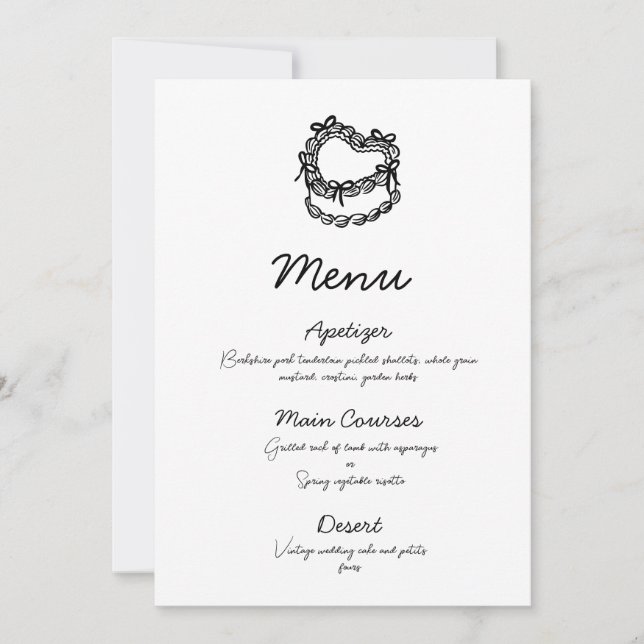 Whimsical Hand-Drawn Cake Wedding Menu Invitation (Front)