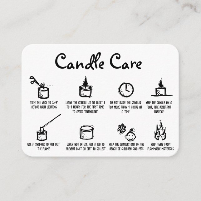 Whimsical Hand Drawn Candle Care Thank You Logo Enclosure Card (Front)