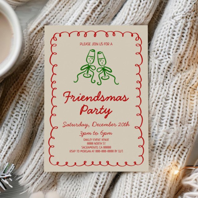 Whimsical Hand Drawn Champagne Friendsmas Party Invitation (Creator Uploaded)