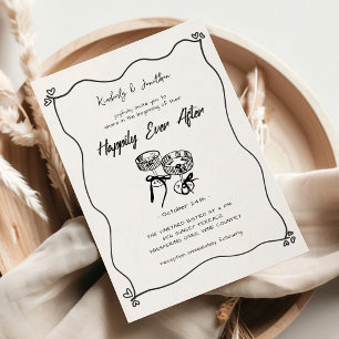 Whimsical Hand Drawn Champagne Glasses Wedding Invitation
