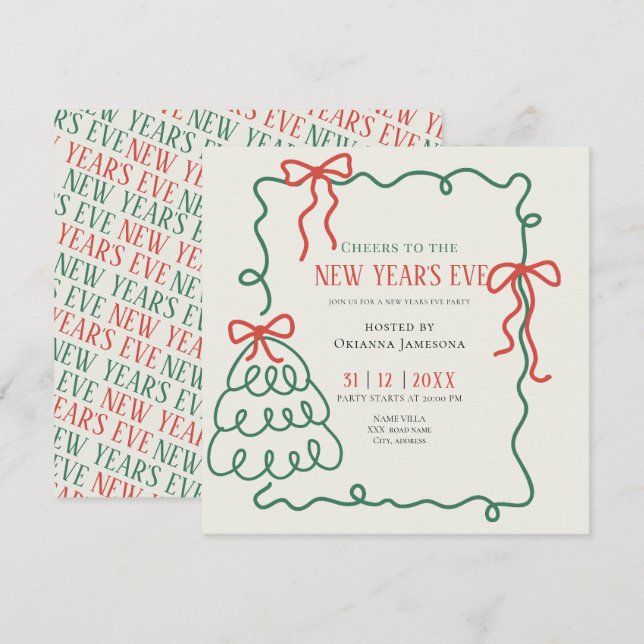 Whimsical Hand Drawn Champagne New Years Eve Party Invitation (Front/Back)