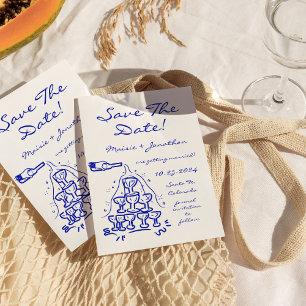 Whimsical Hand Drawn Champagne Tower Save The Date Invitation