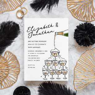 Whimsical Hand Drawn Champagne Tower Wedding Invitation