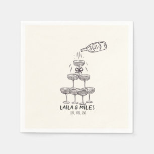 Whimsical hand drawn Champagne tower wedding Napkin