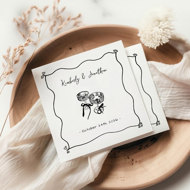 Whimsical Hand Drawn Champagne Wedding Napkin (Creator Uploaded)