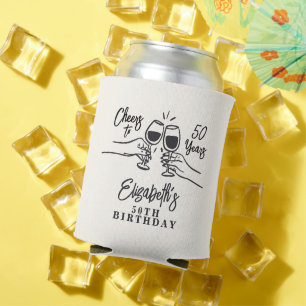 Whimsical Hand Drawn Cheers to 50 Years Birthday  Can Cooler