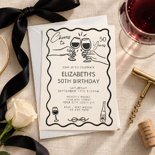 Whimsical Hand Drawn Cheers to 50 Years Birthday Invitation