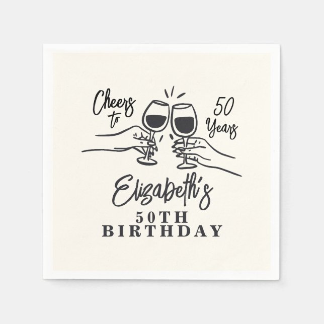 Whimsical Hand Drawn Cheers to 50 Years Birthday  Napkin (Front)