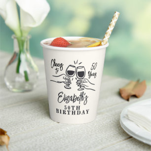 Whimsical Hand Drawn Cheers to 50 Years Birthday  Paper Cups