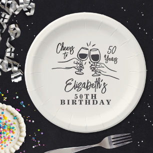Whimsical Hand Drawn Cheers to 50 Years Birthday  Paper Plate