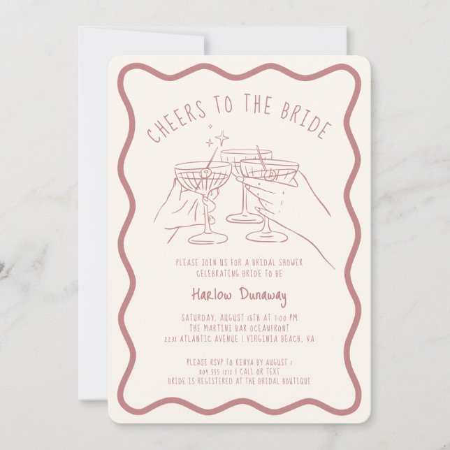 Whimsical Hand Drawn Cheers to the Bride  Invitation (Front)