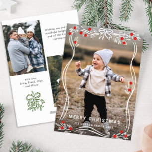 Whimsical Hand Drawn Christmas Bow Ribbon 3 Photo Holiday Card