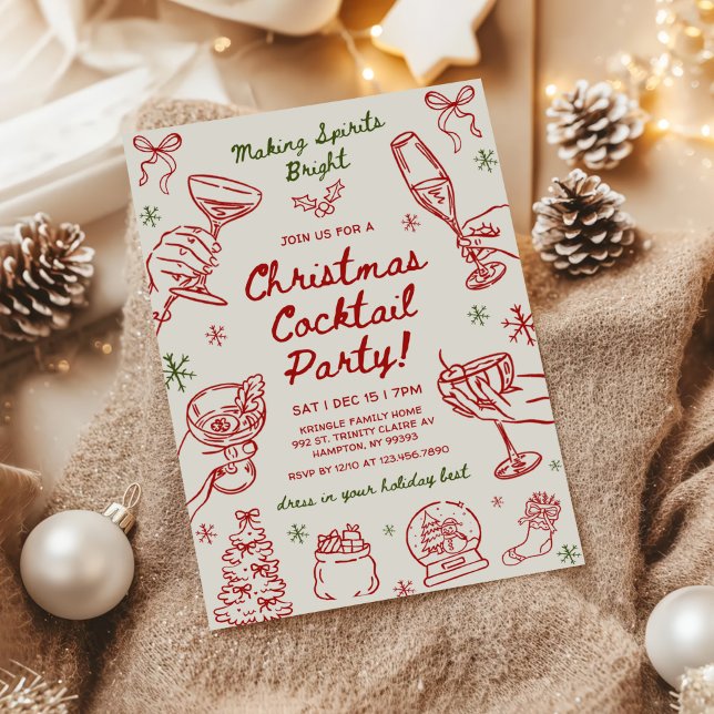 Whimsical Hand Drawn Christmas Cocktail Party Invitation (Creator Uploaded)