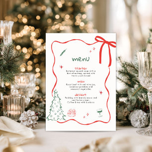 Whimsical Hand Drawn Christmas Dinner Menu Card