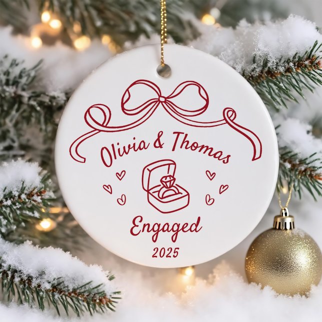 Whimsical Hand Drawn Christmas Engaged Ceramic Tree Decoration (Creator Uploaded)