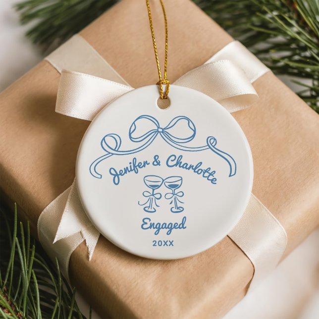 Whimsical Hand Drawn Christmas Engaged Ceramic Tree Decoration (Creator Uploaded)