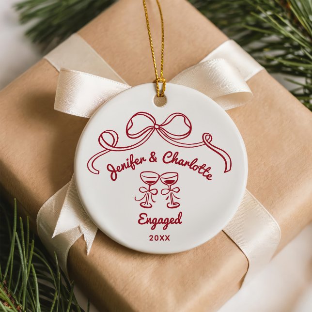 Whimsical Hand Drawn Christmas Engaged Ceramic Tree Decoration (Creator Uploaded)