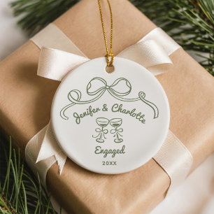 Whimsical Hand Drawn Christmas Engaged Ceramic Tree Decoration