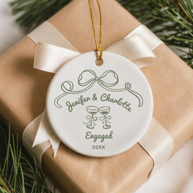 Whimsical Hand Drawn Christmas Engaged Ceramic Tree Decoration (Creator Uploaded)