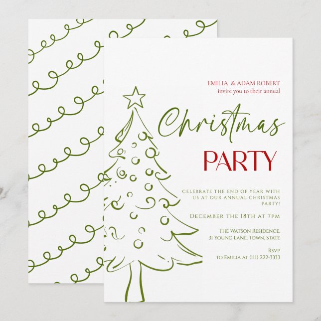 Whimsical Hand Drawn Christmas Invitation (Front/Back)
