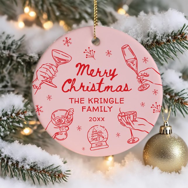 Whimsical Hand Drawn Christmas Party  Ceramic Tree Decoration (Creator Uploaded)