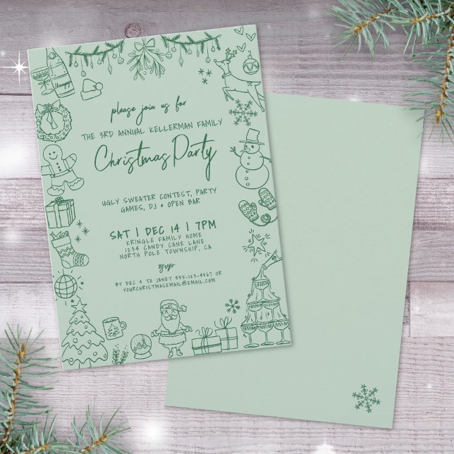 Whimsical Hand Drawn Christmas Party Invitation (Whimsical Hand Drawn Christmas Party Invitation)