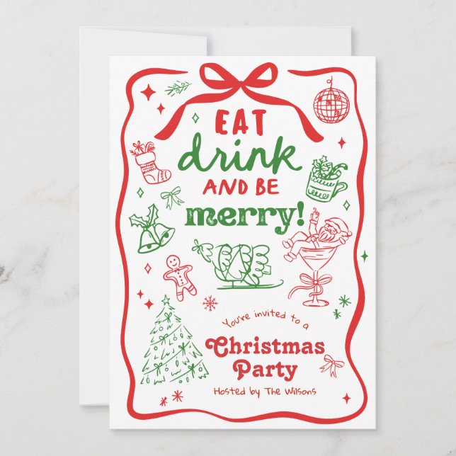 Whimsical Hand Drawn Christmas Party Invitation (Front)