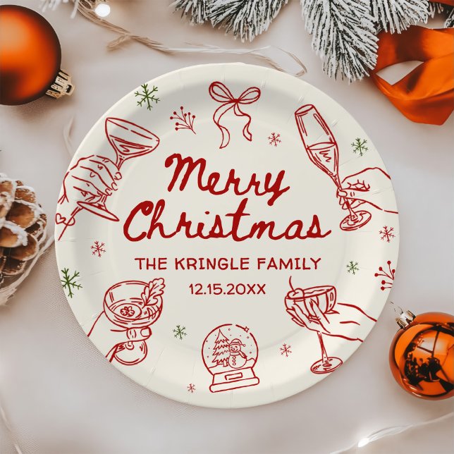 Whimsical Hand Drawn Christmas Party  Paper Plate (Creator Uploaded)