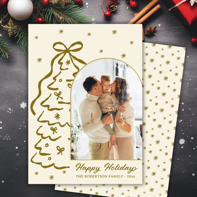 Whimsical Hand-Drawn Christmas Tree Arch Photo Holiday Card (Creator Uploaded)
