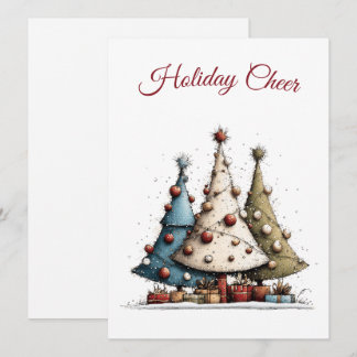 Whimsical Hand-Drawn Christmas Tree Pattern Holiday Card