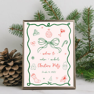 Whimsical Hand Drawn Christmas Welcome Party Sign