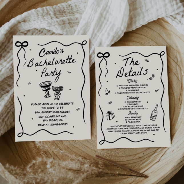 Whimsical Hand Drawn Cocktail Bachelorette Party Invitation (Creator Uploaded)