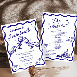 Whimsical Hand Drawn Cocktail Bachelorette Party Invitation