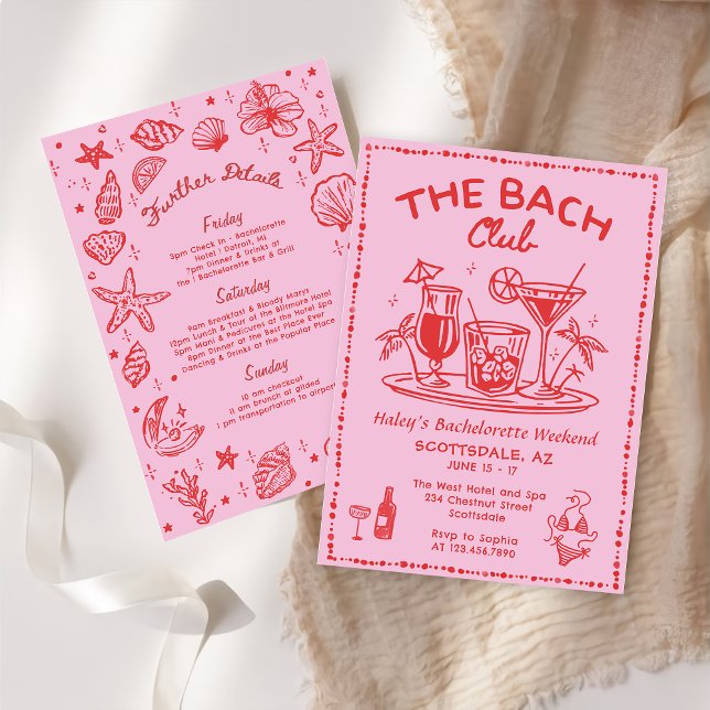 Whimsical Hand Drawn Cocktail Bachelorette Weekend Invitation (Creator Uploaded)