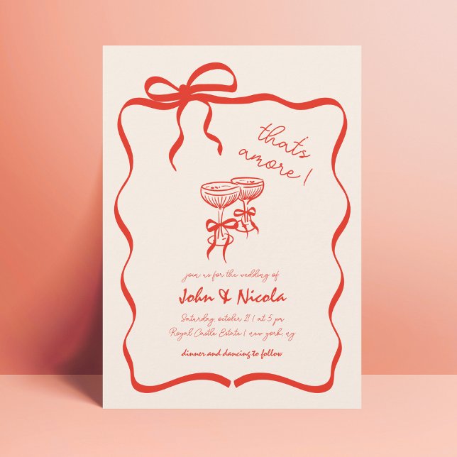 Whimsical Hand Drawn Cocktails Thats Amore Wedding Invitation (Creator Uploaded)
