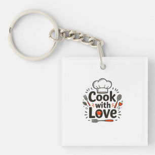 Whimsical Hand-Drawn "Cook with Love" Logo with Ch Key Ring