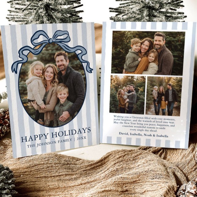 Whimsical Hand Drawn Coquette Bow Family Photo Holiday Card (Whimsical Hand Drawn Coquette Bow Family Photo Holiday Card)