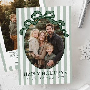 Whimsical Hand Drawn Coquette Bow Family Photo Holiday Card