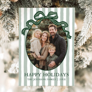 Whimsical Hand Drawn Coquette Bow Family Photo Holiday Card