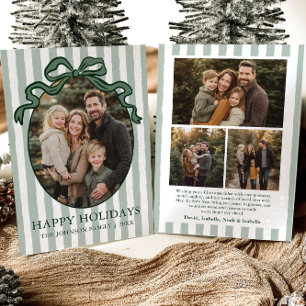 Whimsical Hand Drawn Coquette Bow Family Photo Holiday Card